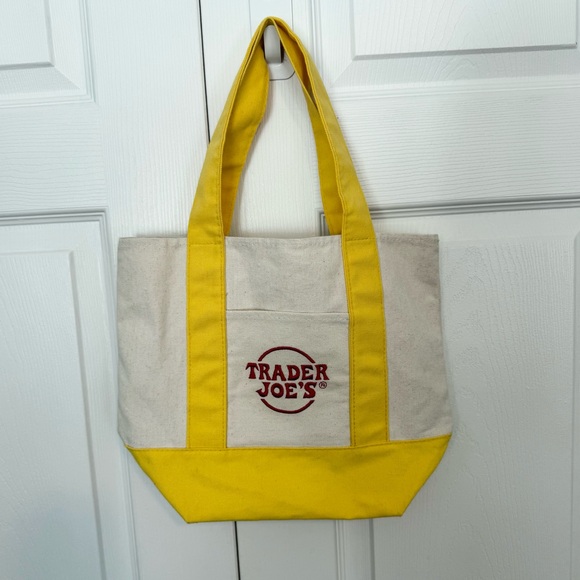 Trader Joe'S Handbags - Trader Joe's Yellow and Cream Mini Tote Bag